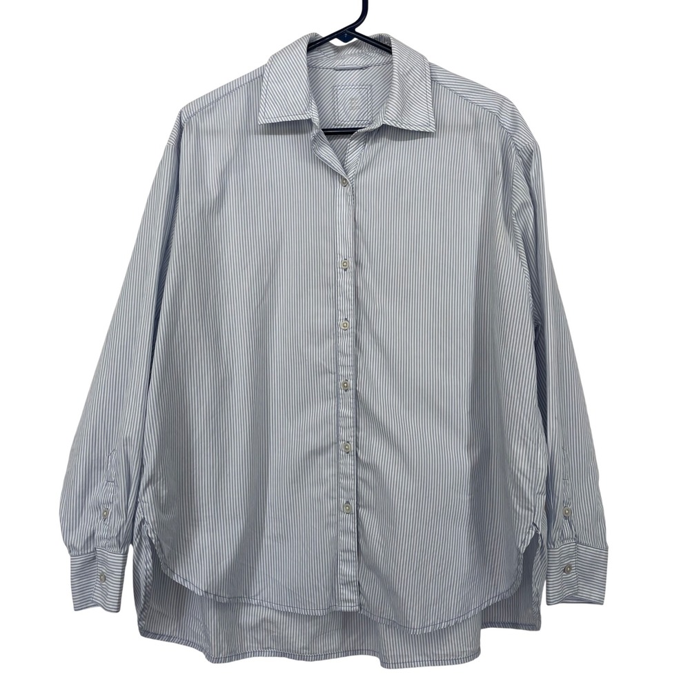 Aerie Size‎ XS Oversized Button Down Shirt Blue White Striped Cotton Long Sleeve